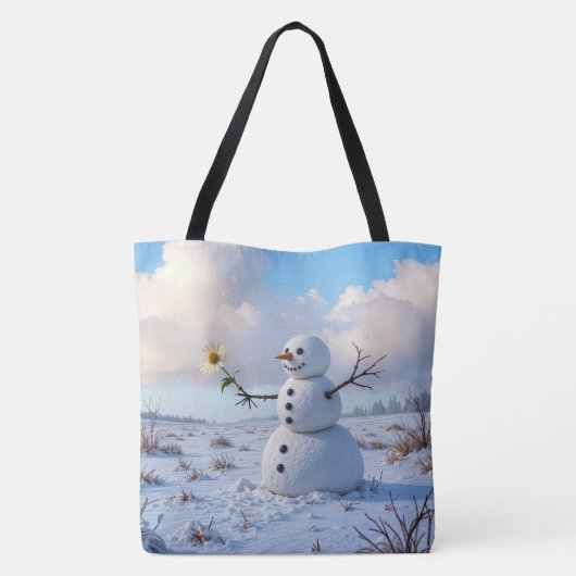 Snowman Holding a White Daisy Tasche (Rückseite)
