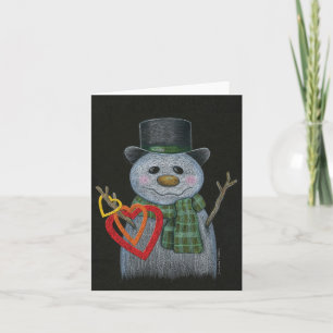Snowman Holding Heart Rings Notecard Feiertagskarte