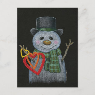Snowman Holding Hearts Postcard Postkarte
