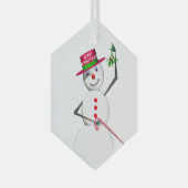 Snowman Holding Mistletoe Ornament Aus Glas (Vorderseite Rechts)