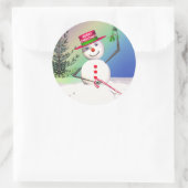 Snowman Holding Mistletoe Runder Aufkleber (Tasche)
