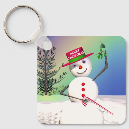 Snowman Holding Mistletoe Schlüsselanhänger (Vorderseite)
