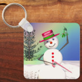 Snowman Holding Mistletoe Schlüsselanhänger (Vorderseite)