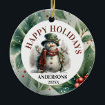 Snowman Holiday Christmas Wünsche Keramik Ornament<br><div class="desc">Snowman Holiday Watercolor Weihnachten wünscht Bequemlichkeit ist der Schlüssel in dieser geschäftigen Saison! Besuchen Sie unseren Zazzle Store, um die komplette Snowman Niedlich Watercolor Weihnachtswünsche Kollektion zu erkunden. Mit nur wenigen Klicks können Sie diese schönen Designs direkt vor Ihrer Haustür liefern lassen. Wenn Sie weitere Anpassungen benötigen, schreiben Sie mir...</div>