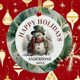 Snowman Holiday Christmas Wünsche Keramik Ornament