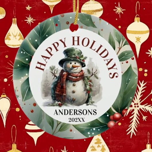 Snowman Holiday Christmas Wünsche Keramik Ornament