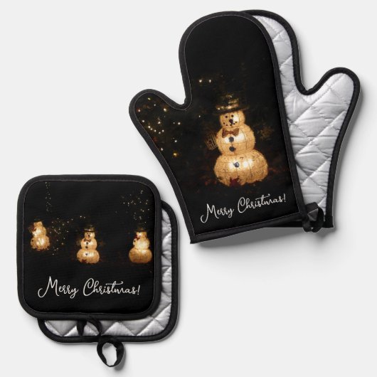Snowman Holiday Light Display Ofenhandschuh & Topflappen-Set (Vorderseite/Rückseite)
