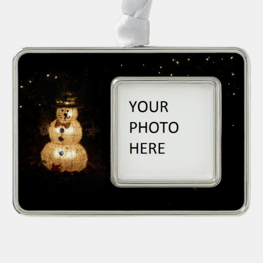 Snowman Holiday Light Display Rahmen-Ornament Silber (Vorderseite)