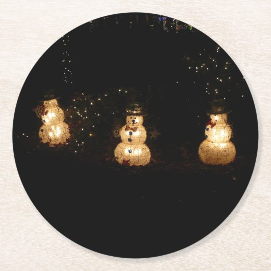 Snowman Holiday Light Display Runder Pappuntersetzer (Vorderseite)