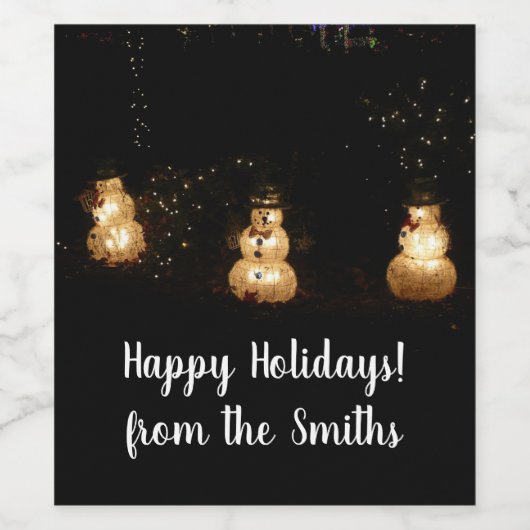 Snowman Holiday Light Display Weinetikett (Einzelnes Label)