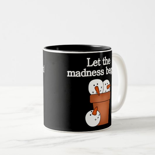 Snowman Holiday Madness Zweifarbige Tasse (VorderseiteRechts)