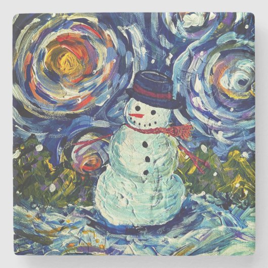 Snowman Holiday Stone Coaster Steinuntersetzer (Vorderseite)