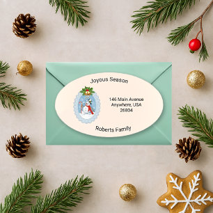 Snowman Holly Joyous Season Oval Ovaler Aufkleber