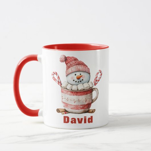 Snowman Hot Cocoa Christmas Candy Cane Marshmallow Tasse (Links)
