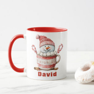 Snowman Hot Cocoa Christmas Candy Cane Marshmallow Tasse