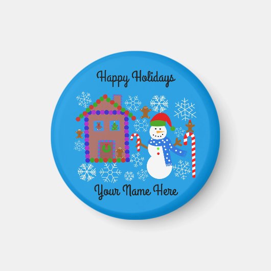 Snowman & House #2 Round Magnet (Vorne)