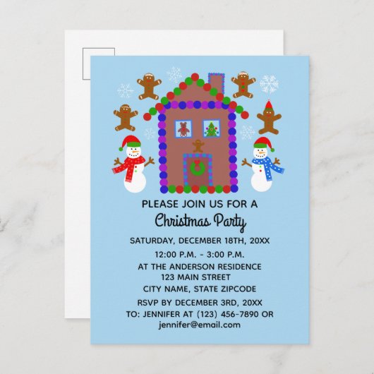 Snowman & House #3 Einladung Postkarte (Vorne/Hinten)