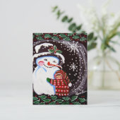 Snowman Hug Wintervolkskunst Postkarte (Stehend Vorderseite)