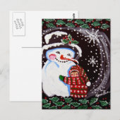 Snowman Hug Wintervolkskunst Postkarte (Vorne/Hinten)