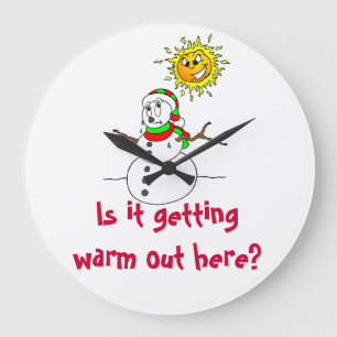 Snowman Humor Is It Getting Warm Out Here Große Wanduhr