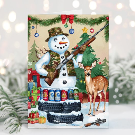 Snowman Hunter Funny Redneck Weihnachtskarte Feiertagskarte