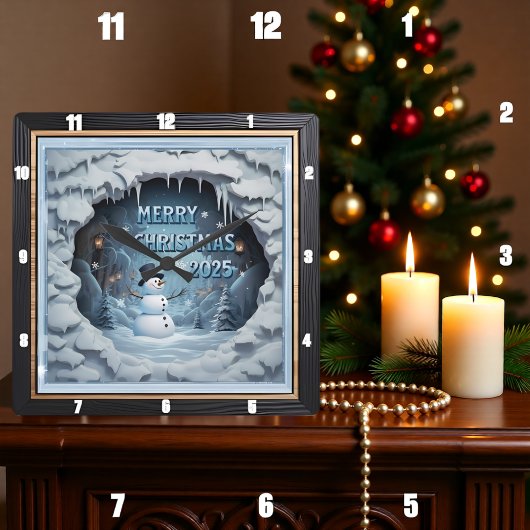 Snowman Ice Cave Quadratische Wanduhr