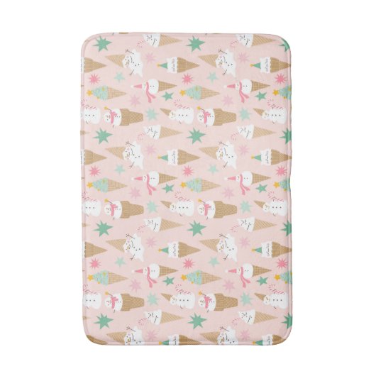 Snowman Ice Cream Cones Weihnachtsmuster Badematte (Vorderseite Vertikal)