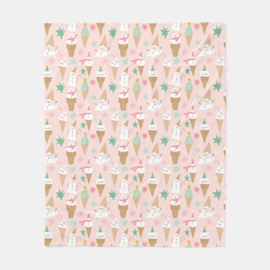 Snowman Ice Cream Cones Weihnachtsmuster Fleecedecke (Vorderseite)