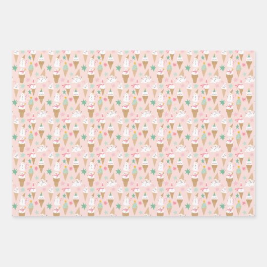 Snowman Ice Cream Cones Weihnachtsmuster Geschenkpapier Set (Vorderseite 2)
