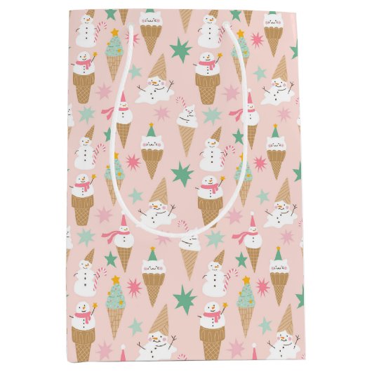 Snowman Ice Cream Cones Weihnachtsmuster Mittlere Geschenktüte (Vorderseite)
