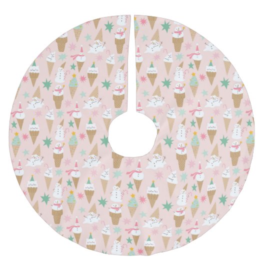 Snowman Ice Cream Cones Weihnachtsmuster Polyester Weihnachtsbaumdecke (Vorderseite)