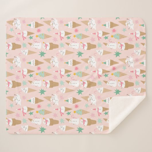 Snowman Ice Cream Cones Weihnachtsmuster Sherpadecke (Vorderseite (Horizontal))