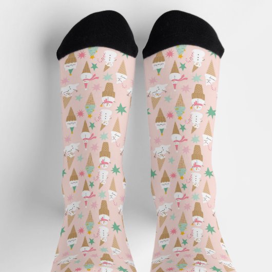 Snowman Ice Cream Cones Weihnachtsmuster Socken (Oben)