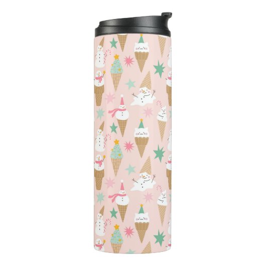 Snowman Ice Cream Cones Weihnachtsmuster Thermosbecher (Nach links gedreht)