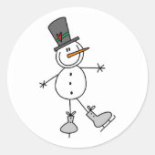 Snowman Ice Skaten Runder Aufkleber (Vorderseite)