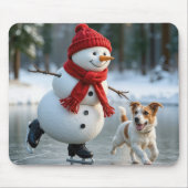 Snowman Ice Skating With Dog Mousepad (Vorne)