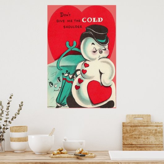 Snowman Ice Tongs Herz Schirm Valentine Poster (Küche)