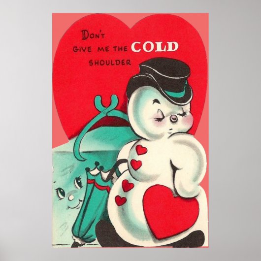 Snowman Ice Tongs Herz Schirm Valentine Poster (Vorne)