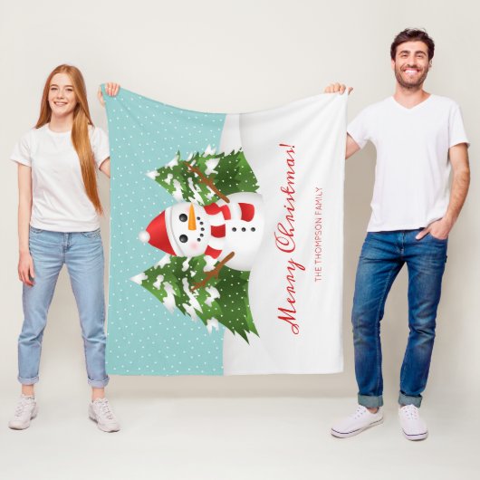 Snowman Illustration Custom Family Name Weihnachte Fleecedecke (Beispiel)