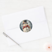 Snowman Illustration mit rustikalen Schneeflocken Runder Aufkleber (Umschlag)