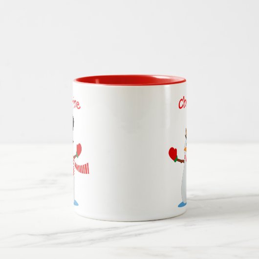 Snowman Illustration Personalisiert Red and White Zweifarbige Tasse (Mittel)