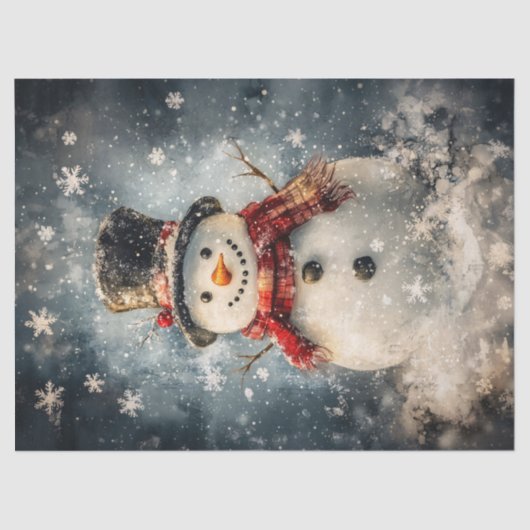 Snowman Illustration Rustikale Schneeflocken Decou Seidenpapier (Vorderseite)