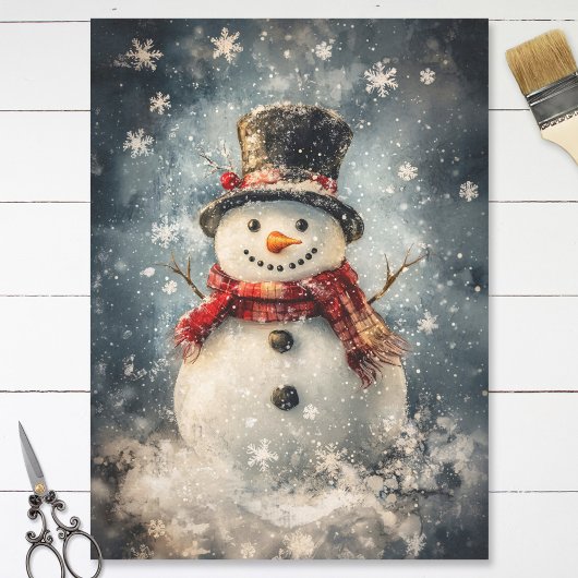 Snowman Illustration Rustikale Schneeflocken Decou Seidenpapier