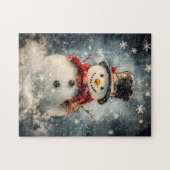 Snowman Illustration Rustikale Schneeflocken Puzzle (Horizontal)