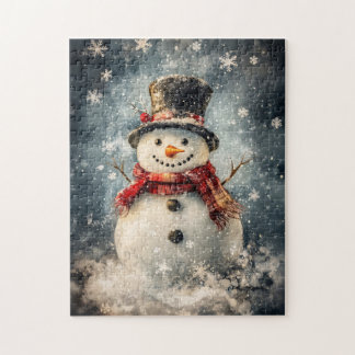 Snowman Illustration Rustikale Schneeflocken Puzzle