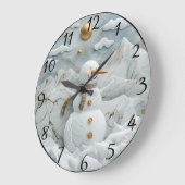 Snowman im Dorf Santa Große Wanduhr (Winkel)