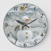 Snowman im Dorf Santa Große Wanduhr (Vorderseite)