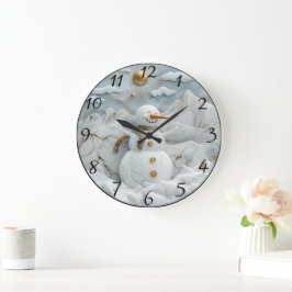 Snowman im Dorf Santa Große Wanduhr