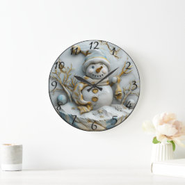 Snowman im Winter Wonderland Große Wanduhr