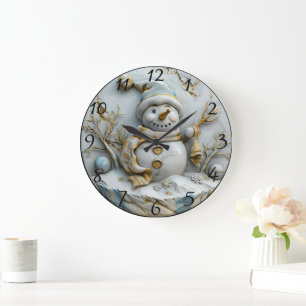Snowman im Winter Wonderland Große Wanduhr